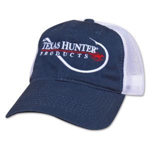 Texas Hunter Navy Blue Mesh Back Cap with Fish Hook Logo