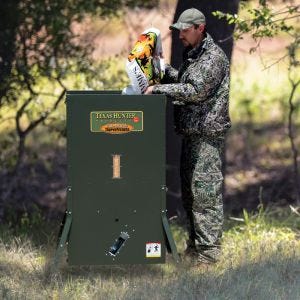 Texas Hunter Stand and Fill Feeders are Low to the Ground and Easy to Fill.