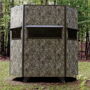 Texas Hunter Products 5' x 7' Wrangler Hide-A-Way Camo Hunting Blind with Rifle Windows and 7" Ground Legs.